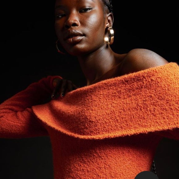 Off the Shoulder Orange Sweater Dress - Picture 4 of 4